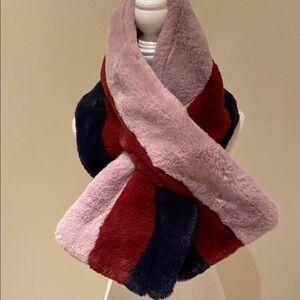 Madewell faux fur navy burgundy rose pink wrap scarf